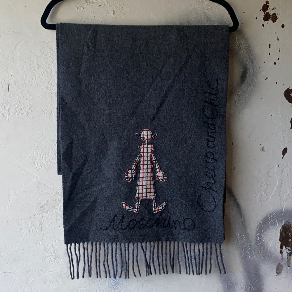 Damaged- Moschino Dark Gray Men's Scarf with Plaid Design